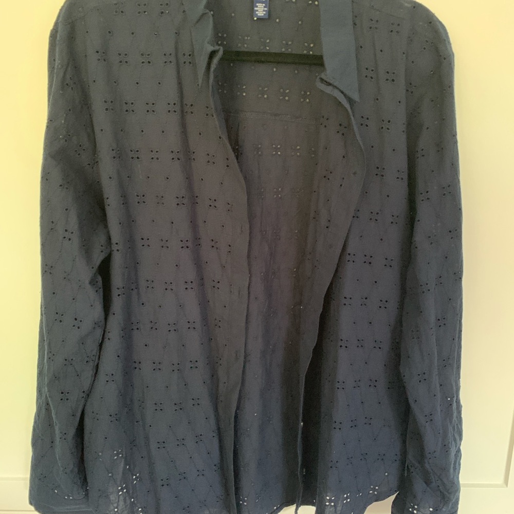 Chaps Women's Dark Blue Eyelet Blouse